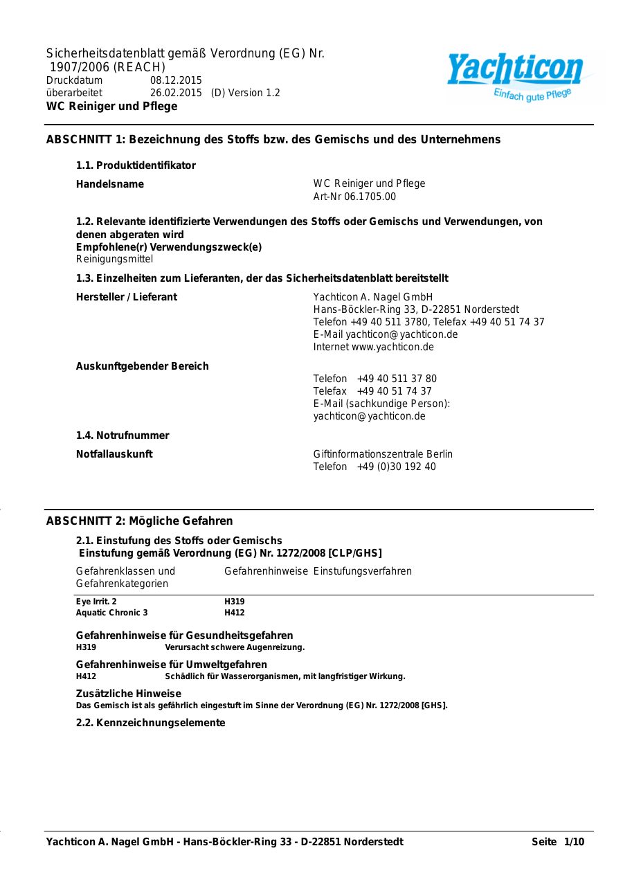 Titelseite Sicherheitsdatenblatt WC Reiniger und Pflege (18-PWCREIN)