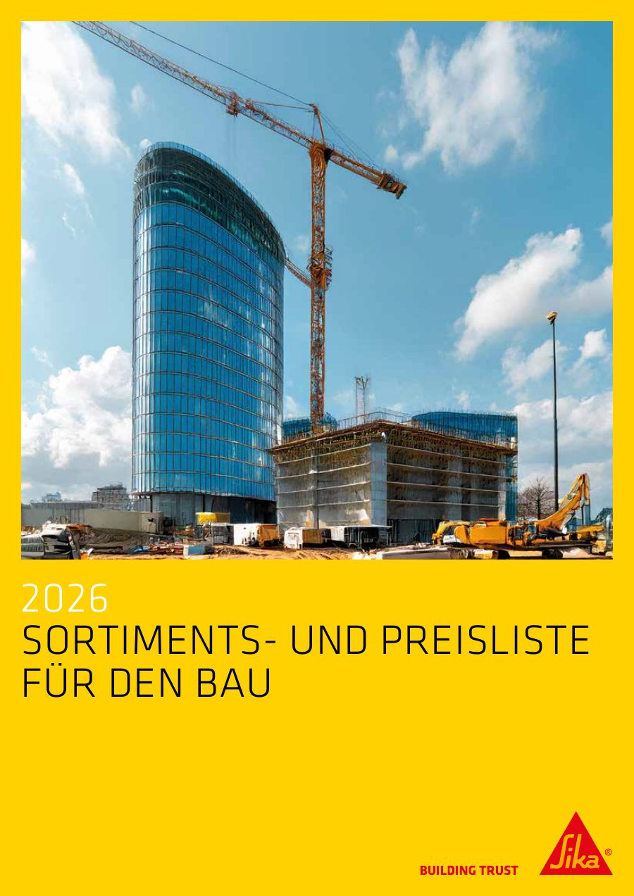 Titelseite Preisliste Sortiments- und Preisliste für den Bau Preisliste gültig ab 01.01.2026 PDF - 3 MB (de)