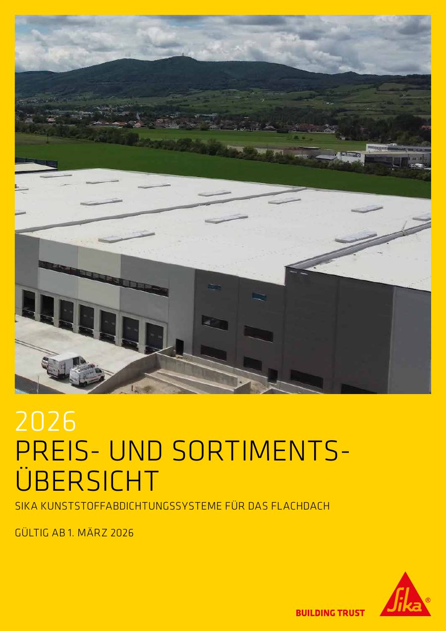 Titelseite Preisliste Kunststoffabdichtungssysteme für das Flachdach Broschüren und Flyer PDF - 4 MB (de)