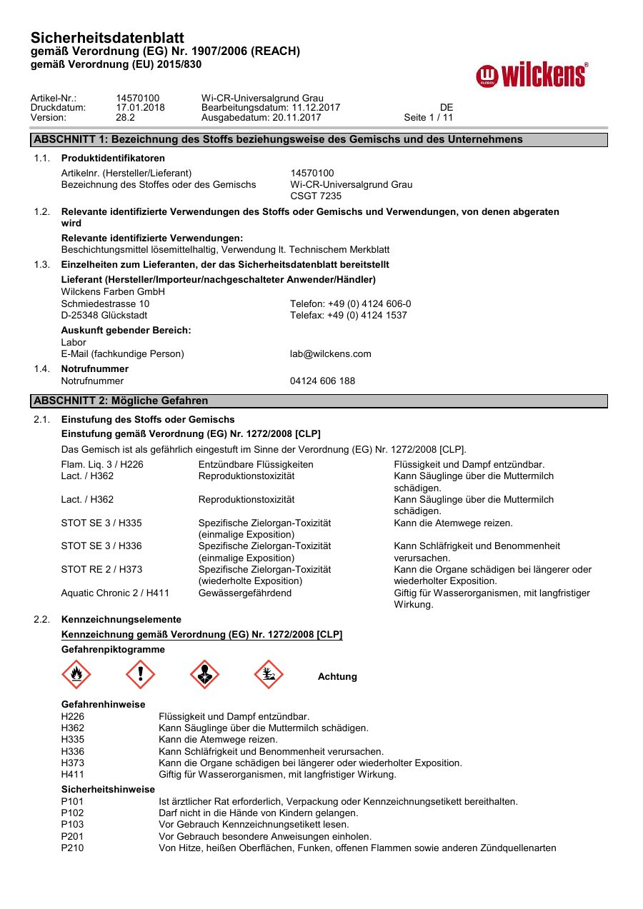 Titelseite Sicherheitsdatenblatt Wi-CR-Universalgrund Grau (13-WUNIP750)