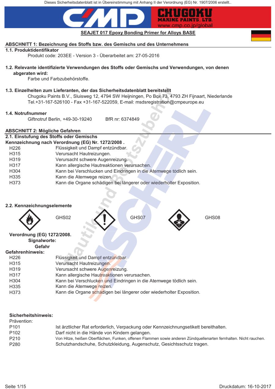 Titelseite Sicherheitsdatenblatt Seajet 13-SJ0171_B