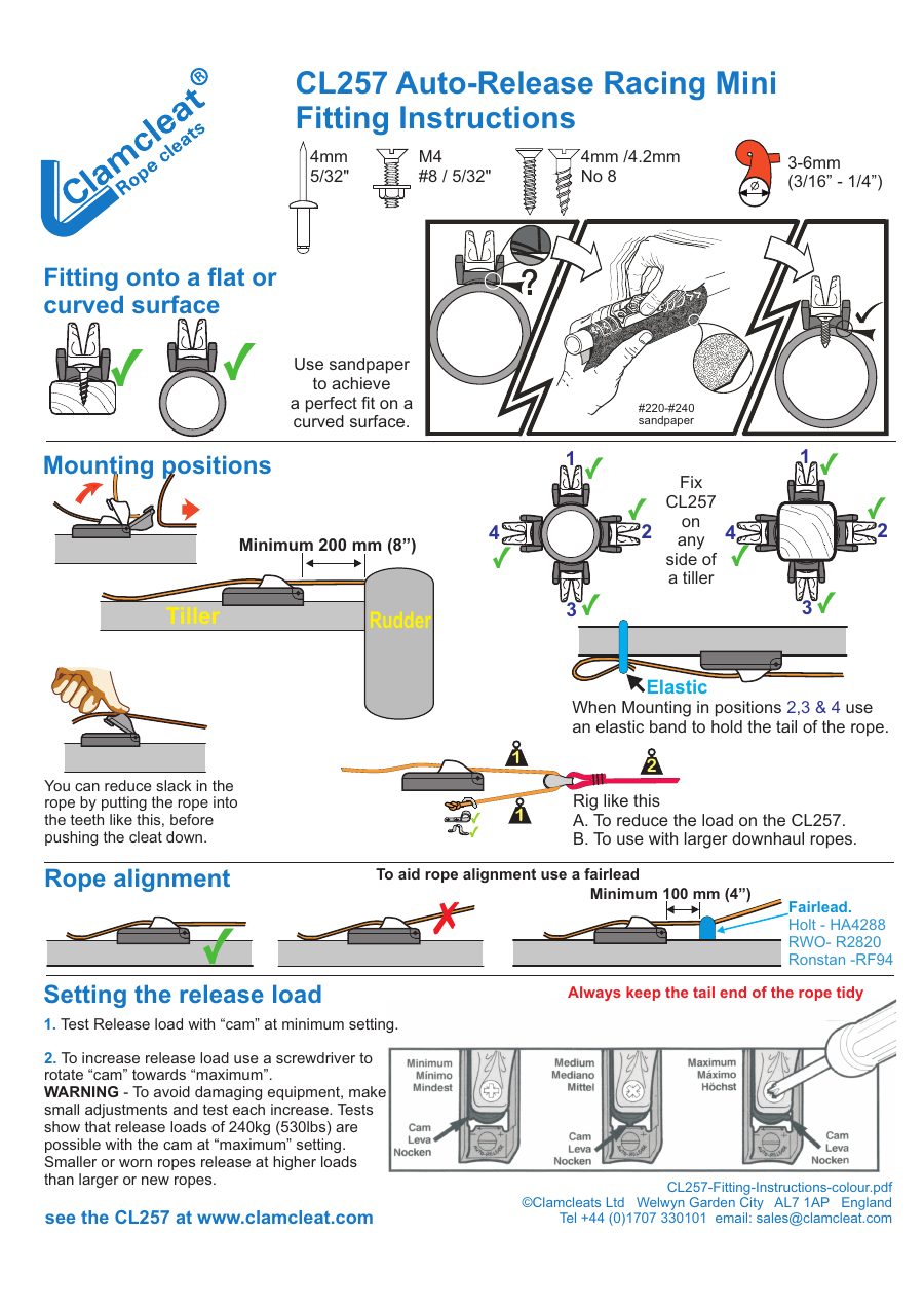 Titelseite Montageanleitung CL257 Fitting Instructions