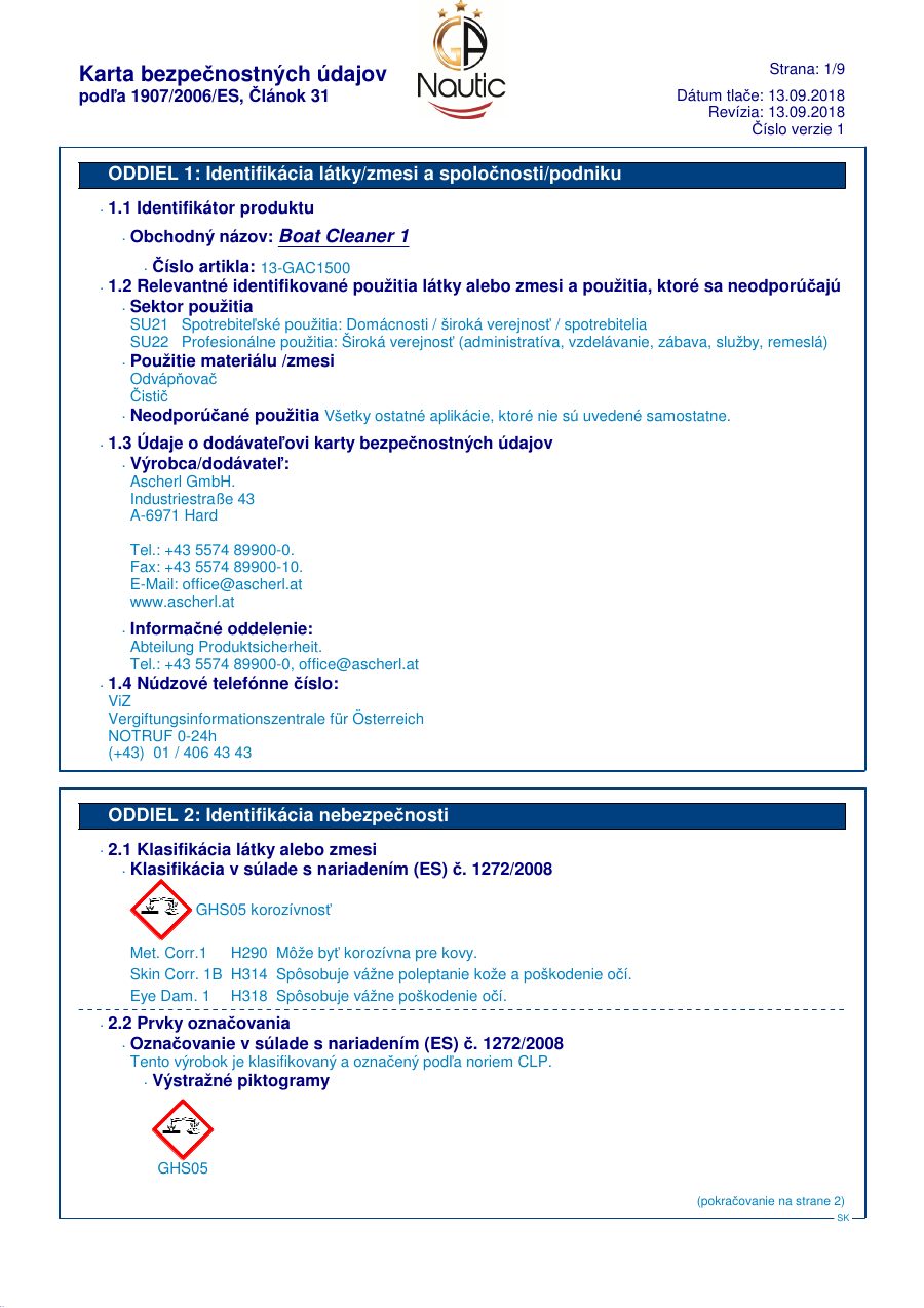 Titelseite Sicherheitsdatenblatt GA Nautic 13-GAC1500_SK