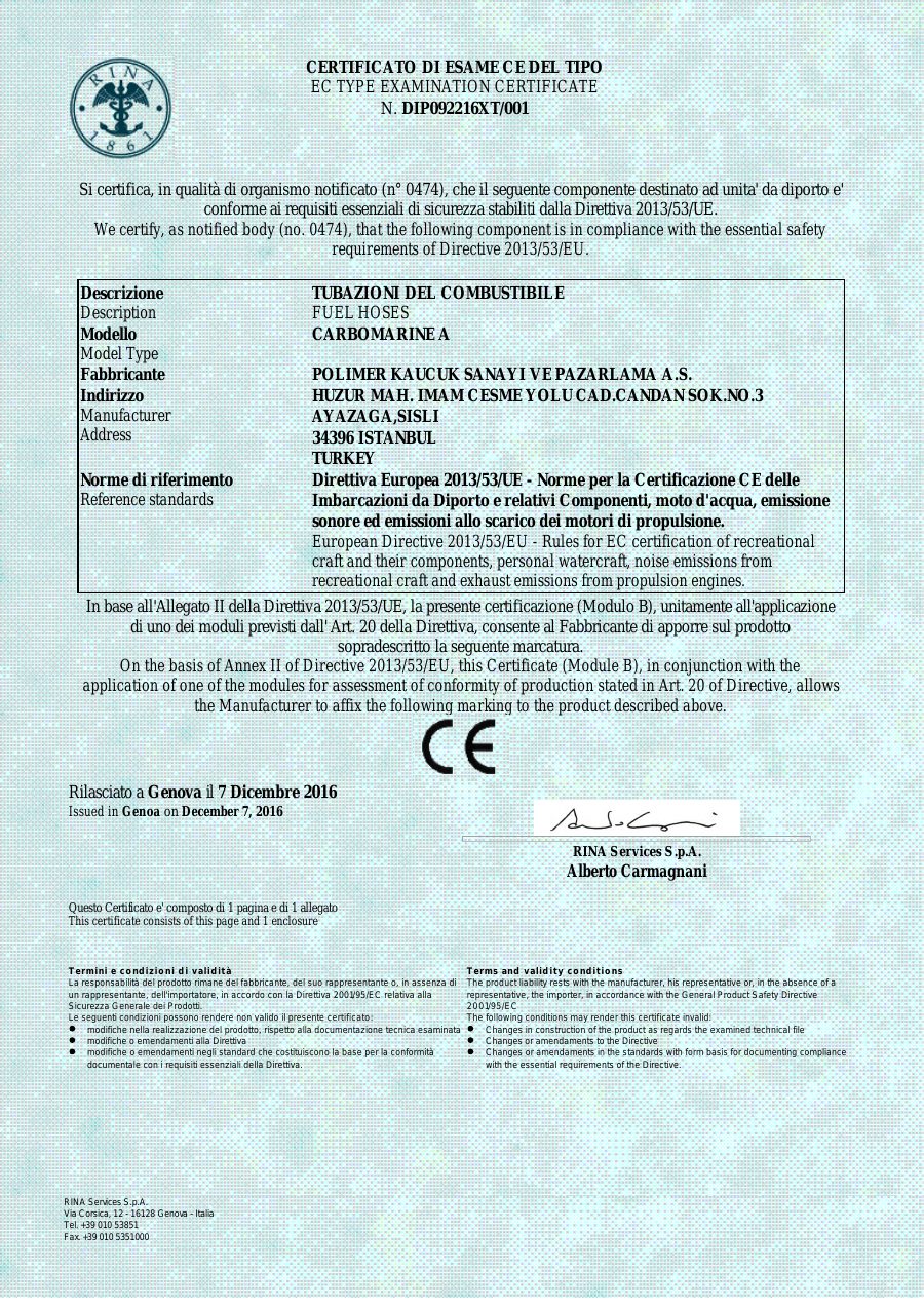 Titelseite CE-Konformitätserklärung Kraftstoffschlauch