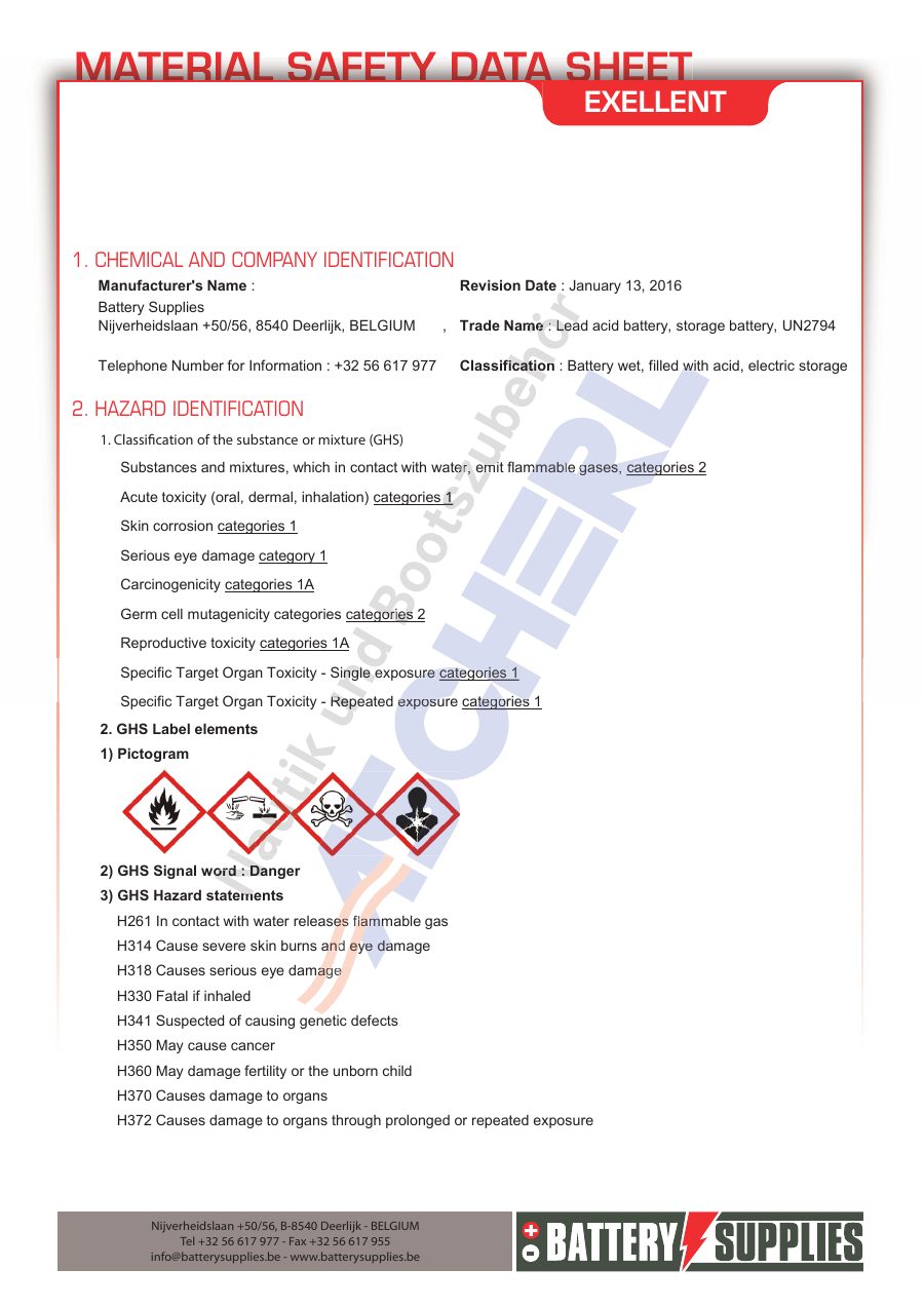 Titelseite Sicherheitsdatenblatt Battery Supplies 10-EXCEL100