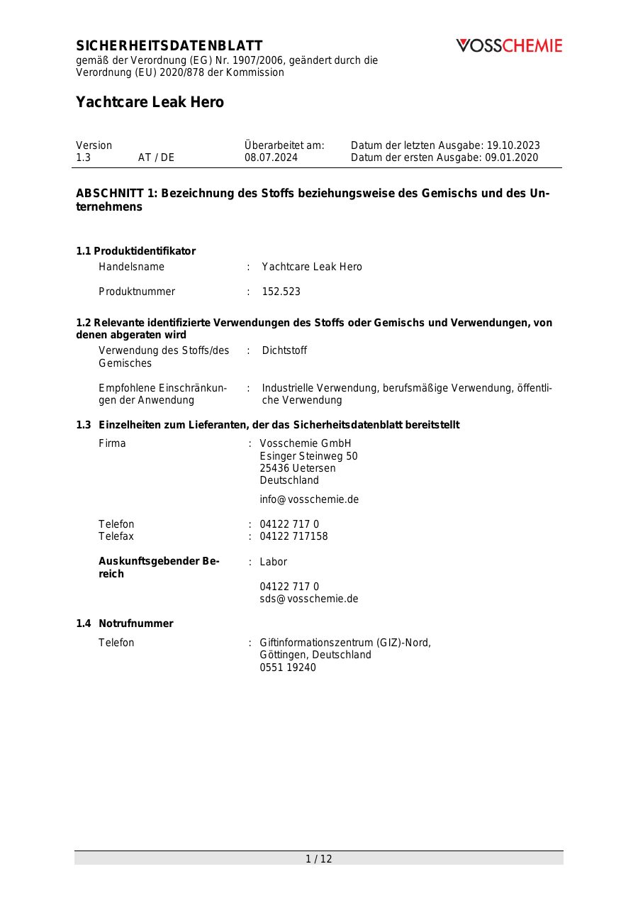Titelseite Sicherheitsdatenblatt Yachtcare Leak Hero