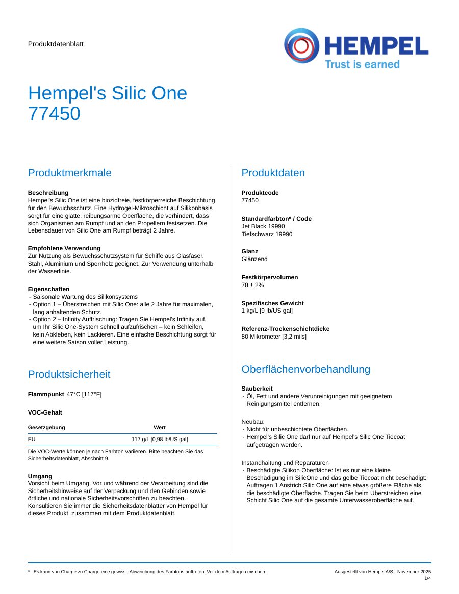 Titelseite Datenblatt Hempel's Silic One (77450)