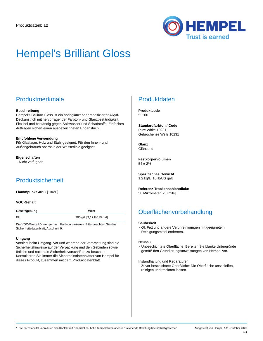 Titelseite Datenblatt HEMPEL'S BRILLIANT GLOSS (53200)