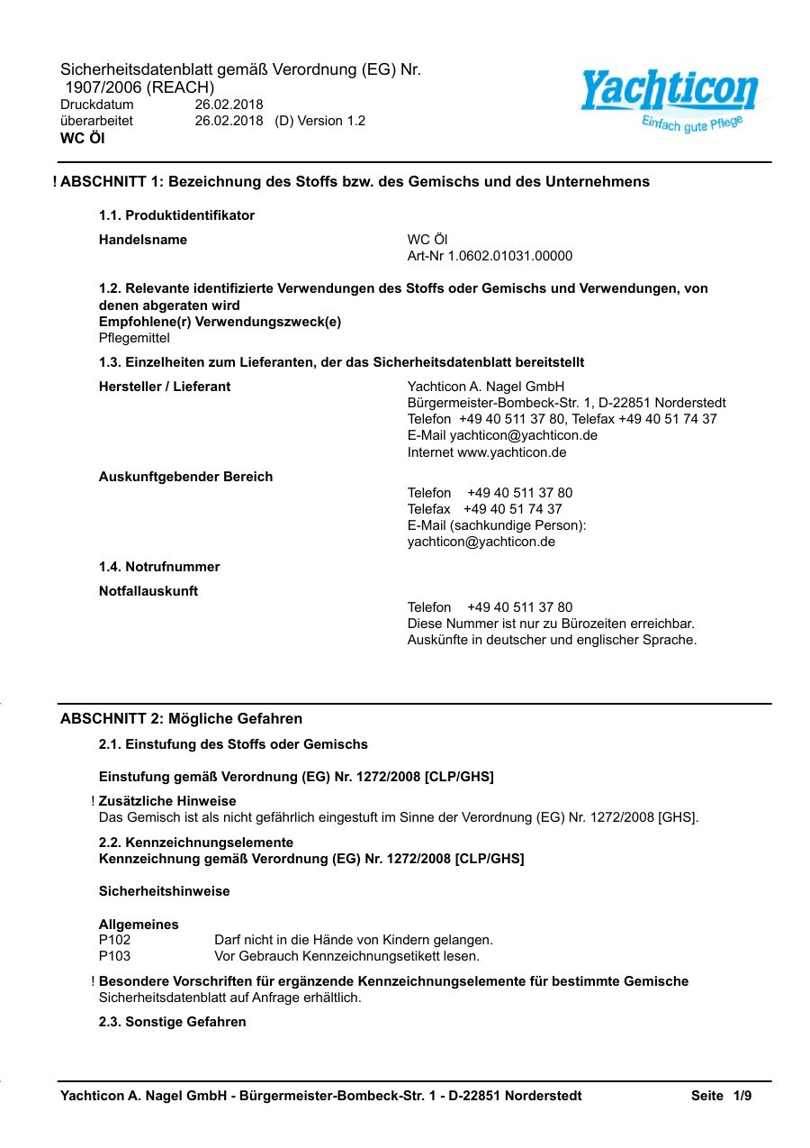 Titelseite Sicherheitsdatenblatt Yachticon 18-PWCOIL