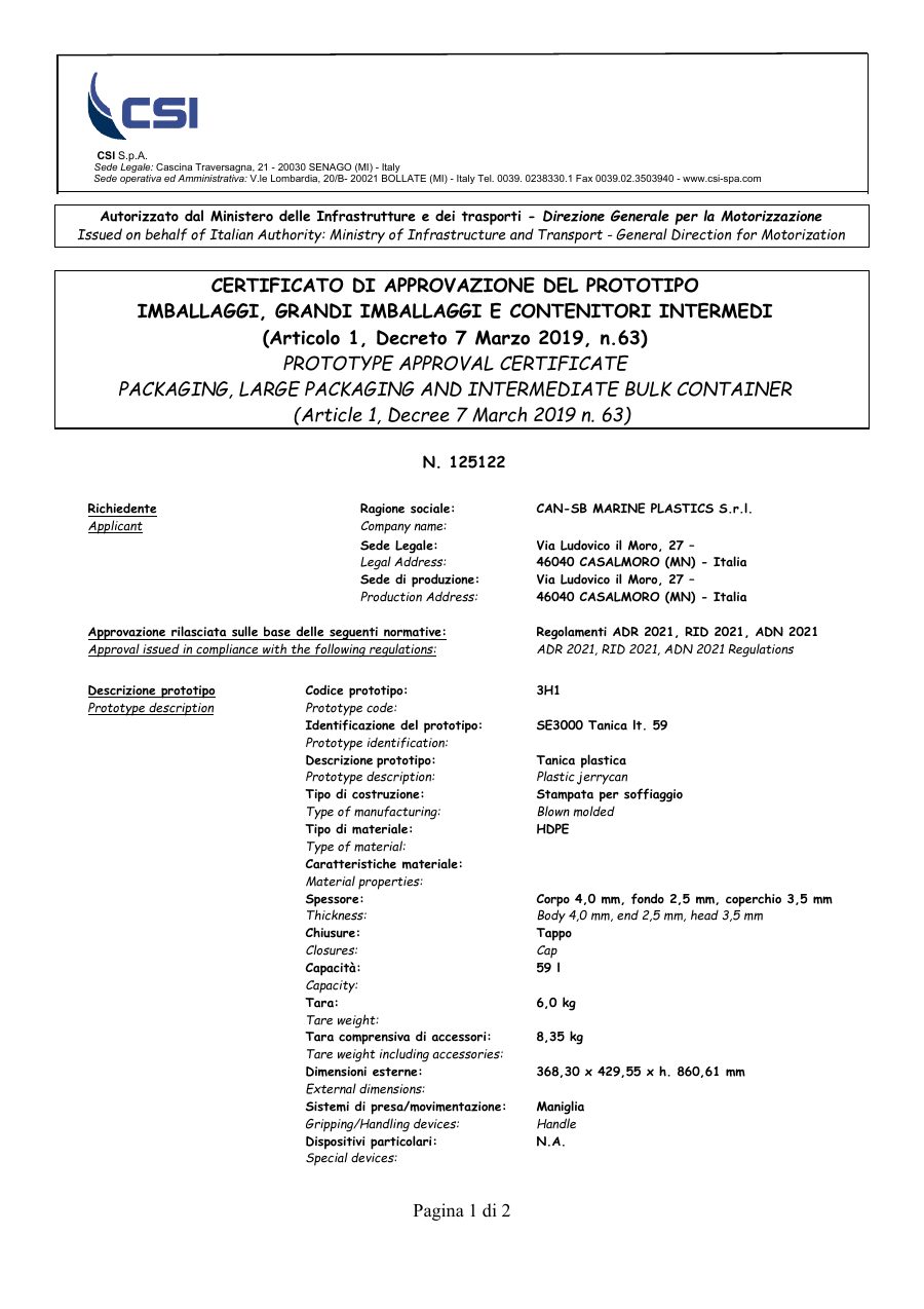 Titelseite UN-Zulassung SE3000