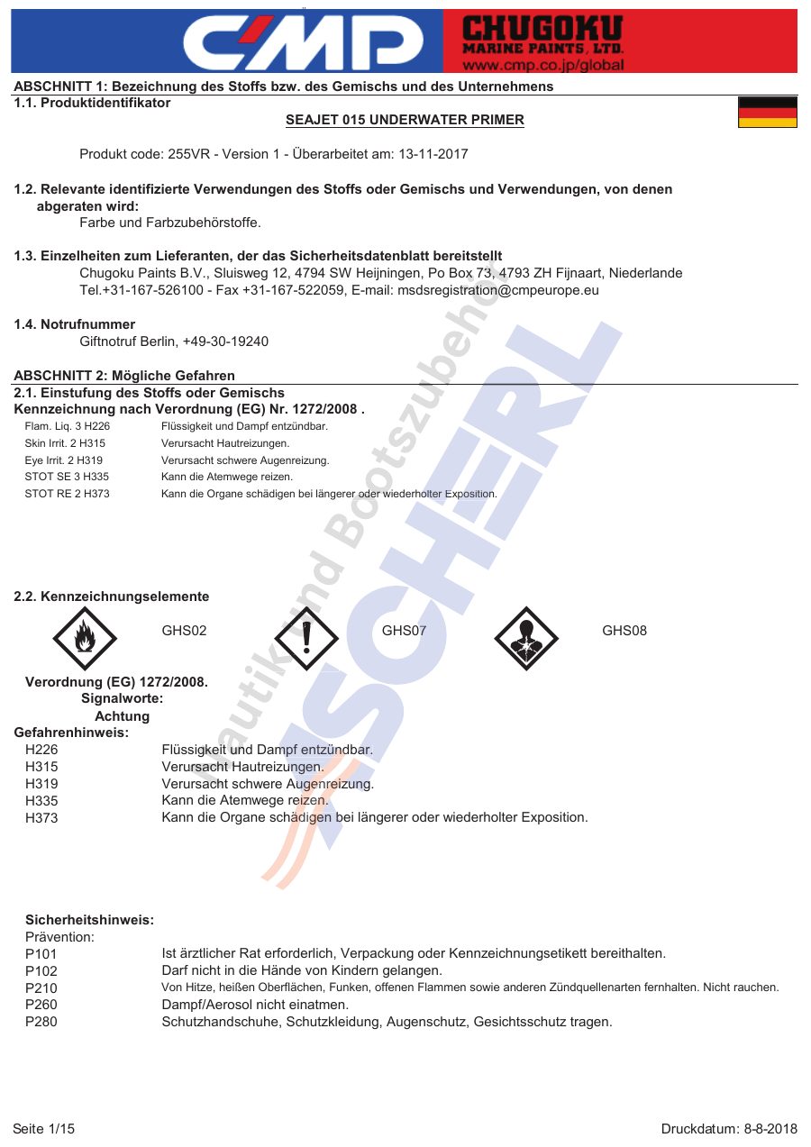 Titelseite Sicherheitsdatenblatt Seajet 13-SJ01525
