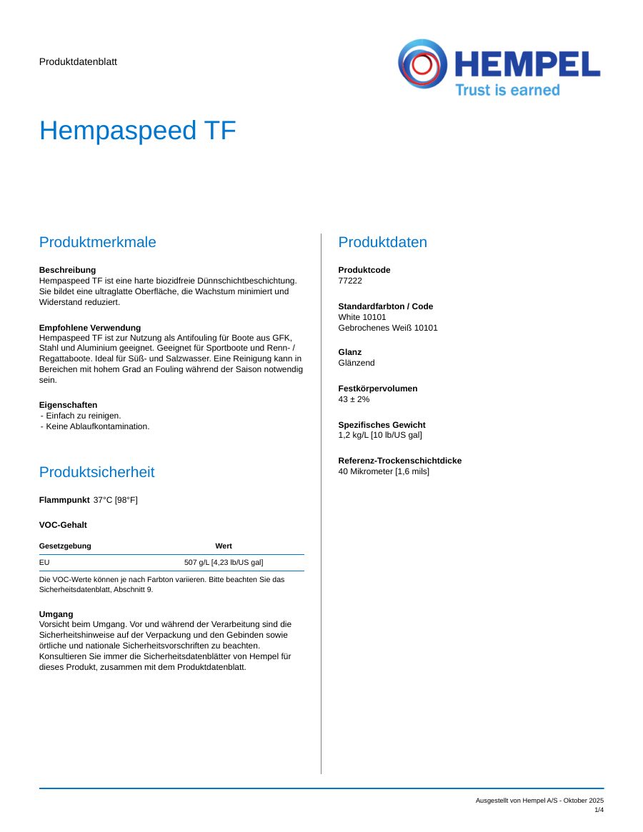 Titelseite Datenblatt Hempaspeed TF (77222)