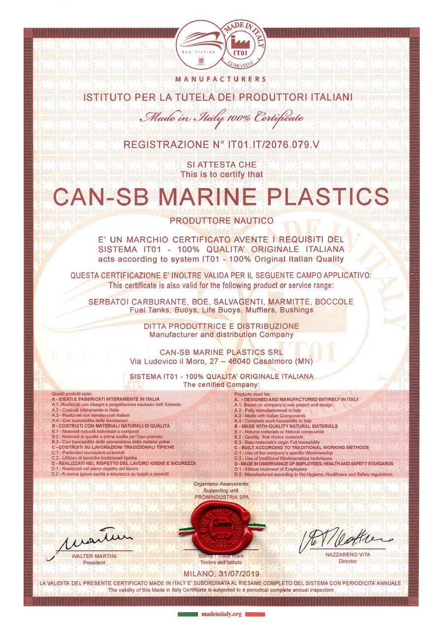 Titelseite Zertifikat Made in Italy