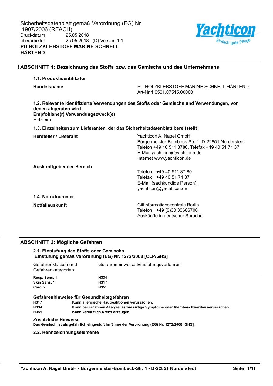 Titelseite Sicherheitsdatenblatt PU HOLZKLEBSTOFF MARINE SCHNELL HÄRTEND (13-LEIMFAST)