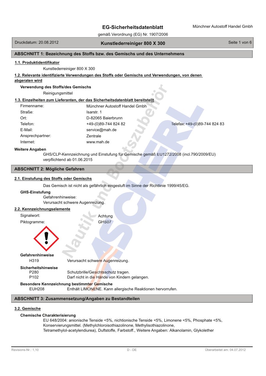 Titelseite Sicherheitsdatenblatt ATN 09-KUNSTLED