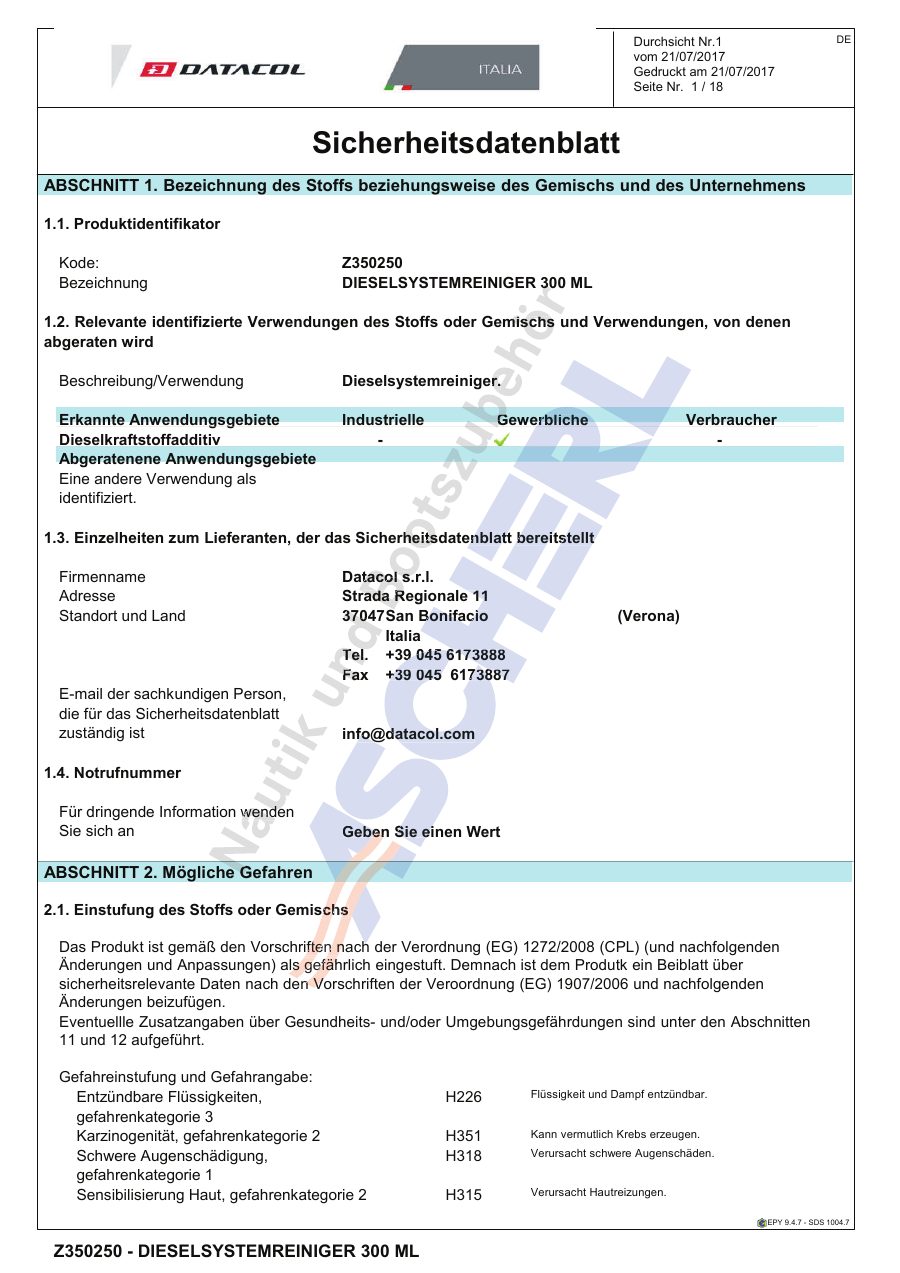 Titelseite Sicherheitsdatenblatt Datacol 13-DATACOLD