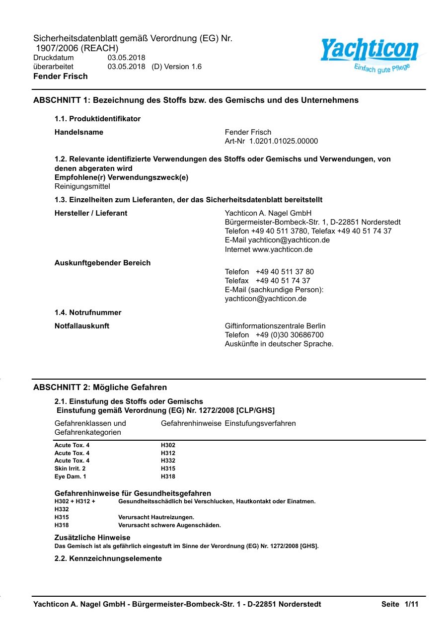 Titelseite Sicherheitsdatenblatt Fender Frisch (13-YFENDER)