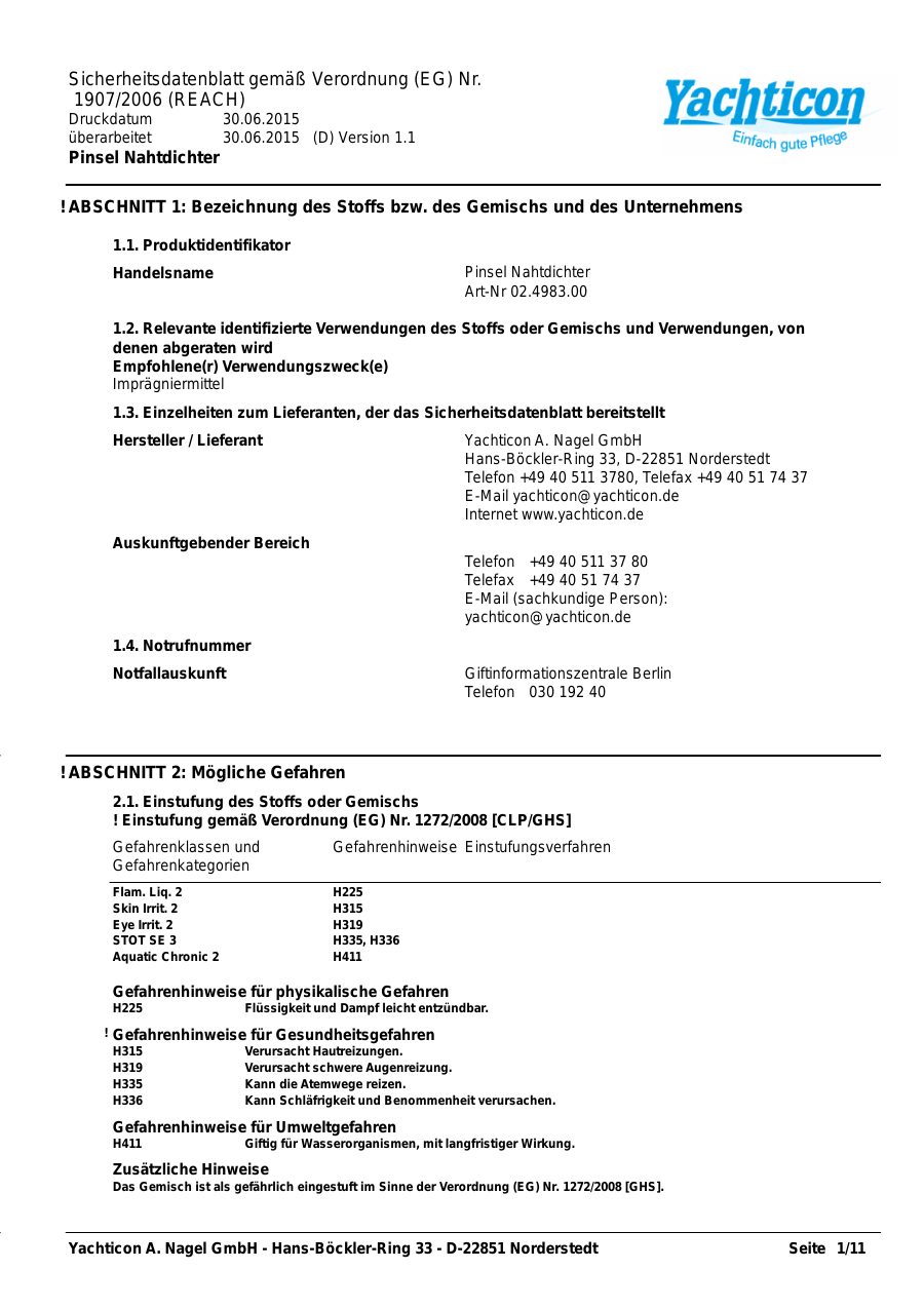 Titelseite Sicherheitsdatenblatt Pinsel Nahtdichter (13-YNAHT)
