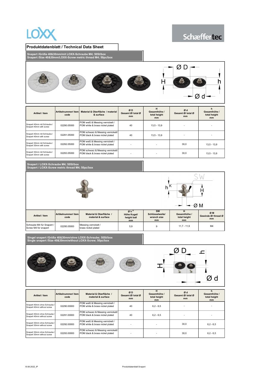 Titelseite 20220819 Produktdatenblatt product data sheet snapert