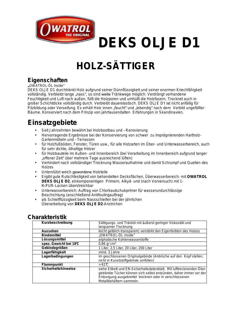 Titelseite Sicherheitsdatenblatt HOLZ-SÄTTIGER (13-YOWATD1)
