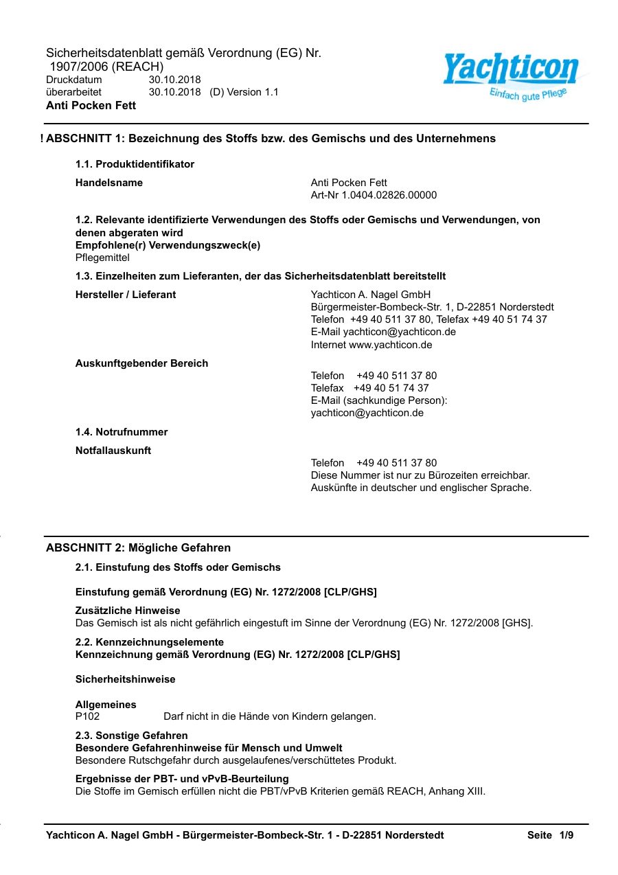 Titelseite Sicherheitsdatenblatt Anti Pocken Fett (13-YPOCKEN)