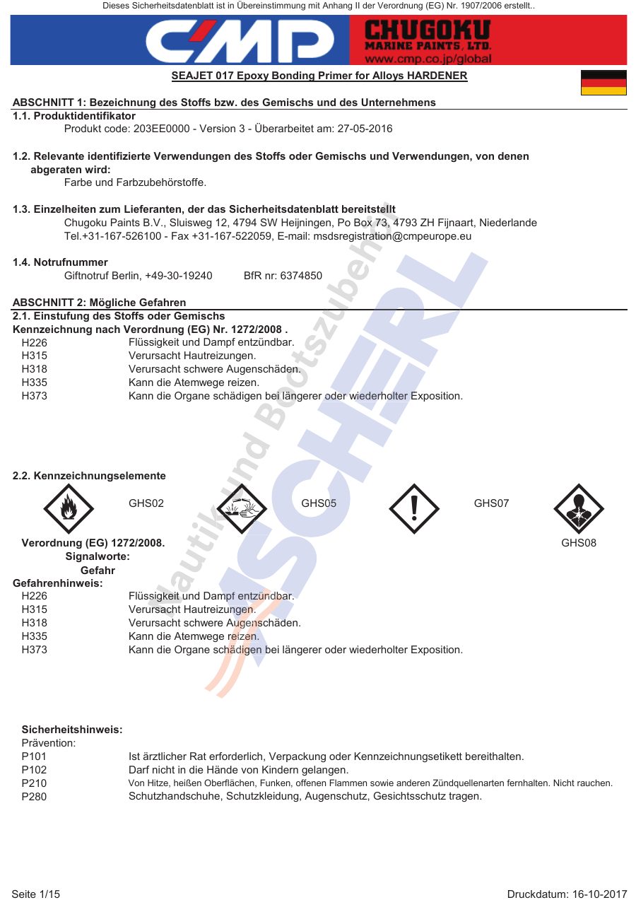 Titelseite Sicherheitsdatenblatt Seajet 13-SJ0171_H