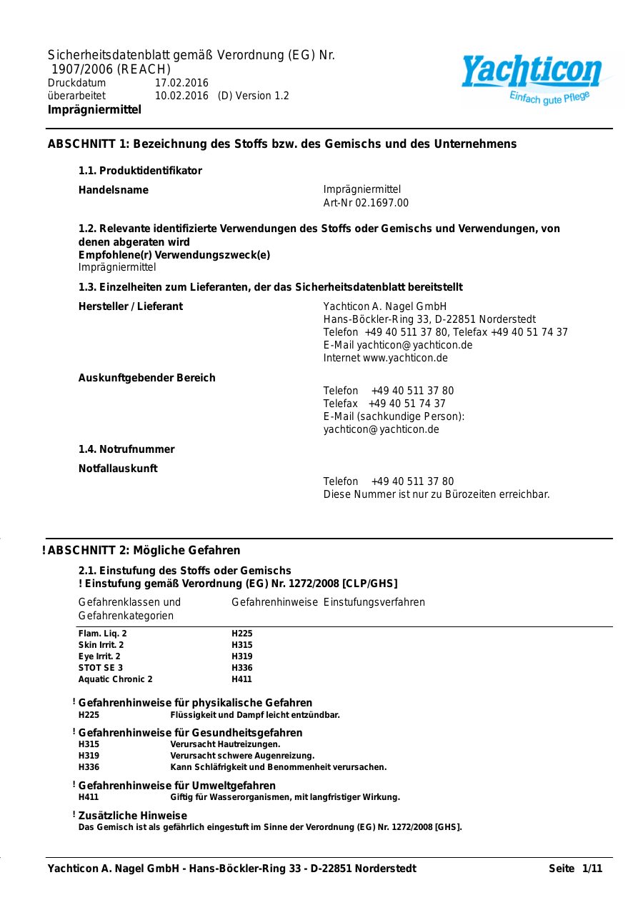 Titelseite Sicherheitsdatenblatt Imprägniermittel (13-YIMPRÄGK)