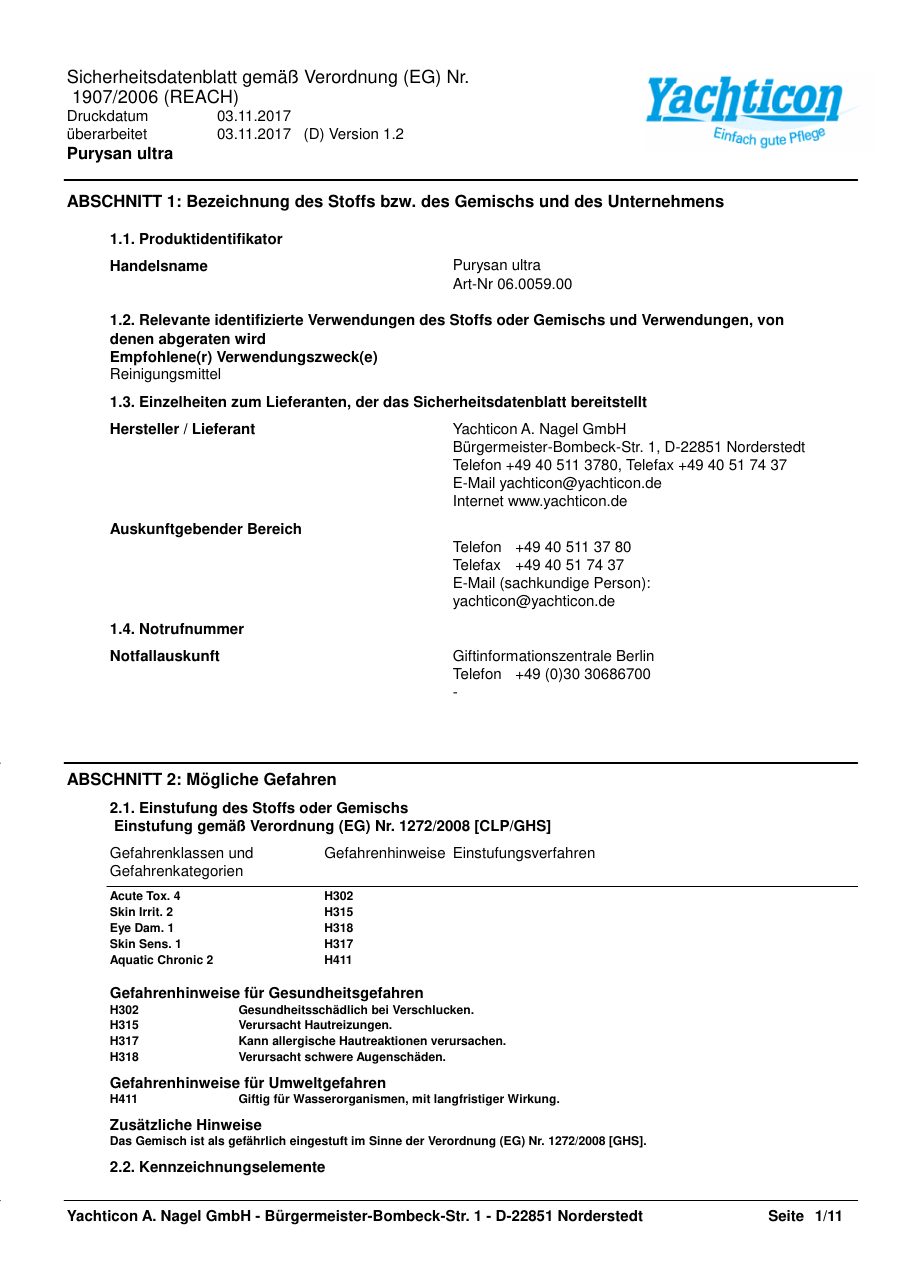 Titelseite Sicherheitsdatenblatt Purysan ultra (18-PURYSAN)