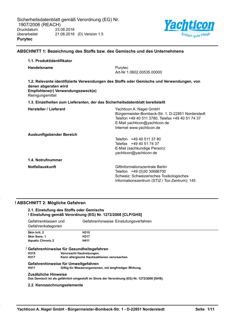 Titelseite Sicherheitsdatenblatt Purytec (18-PURYTECE)