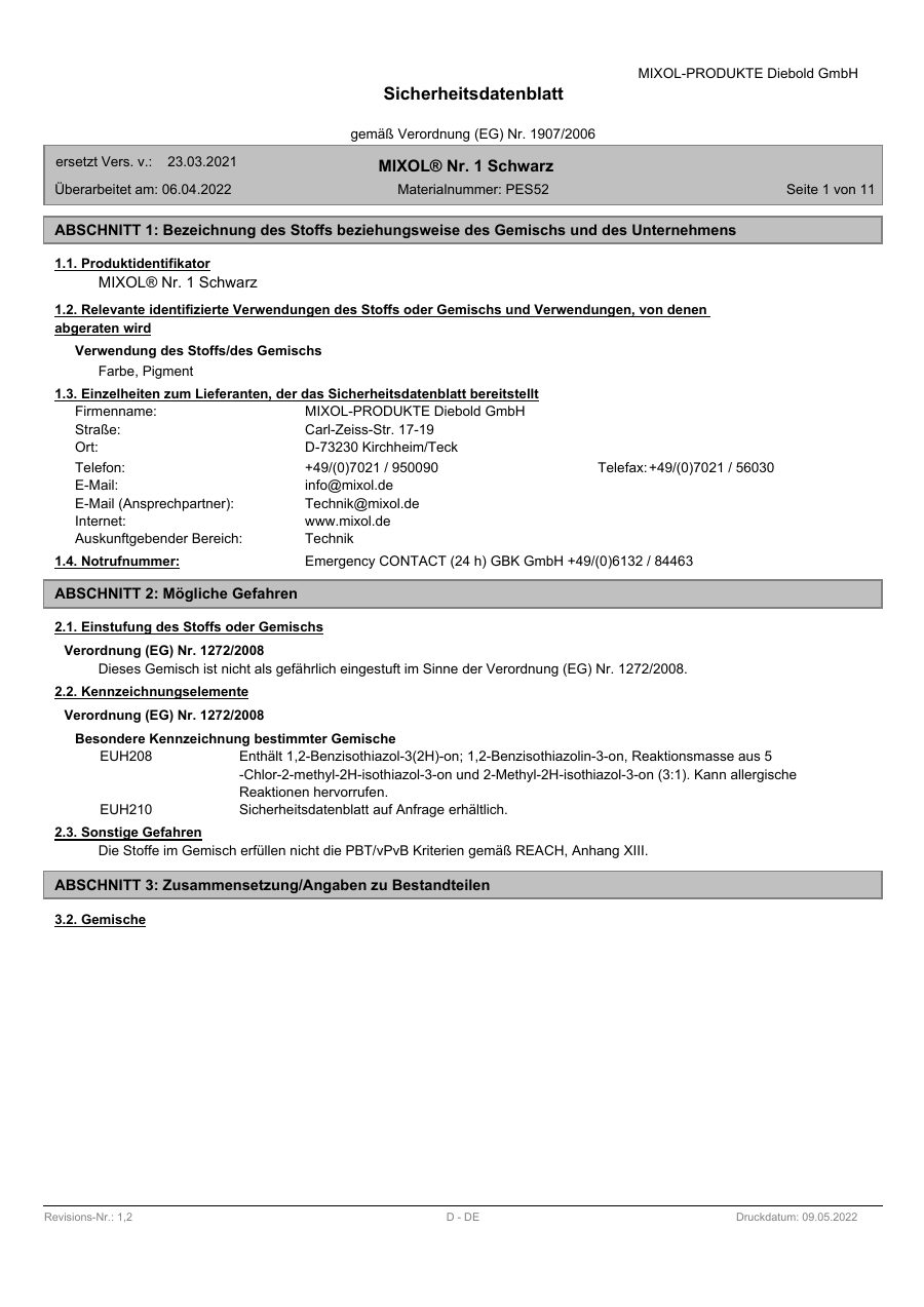 Titelseite Sicherheitsdatenblatt Yachticon 13-YMIXOL01