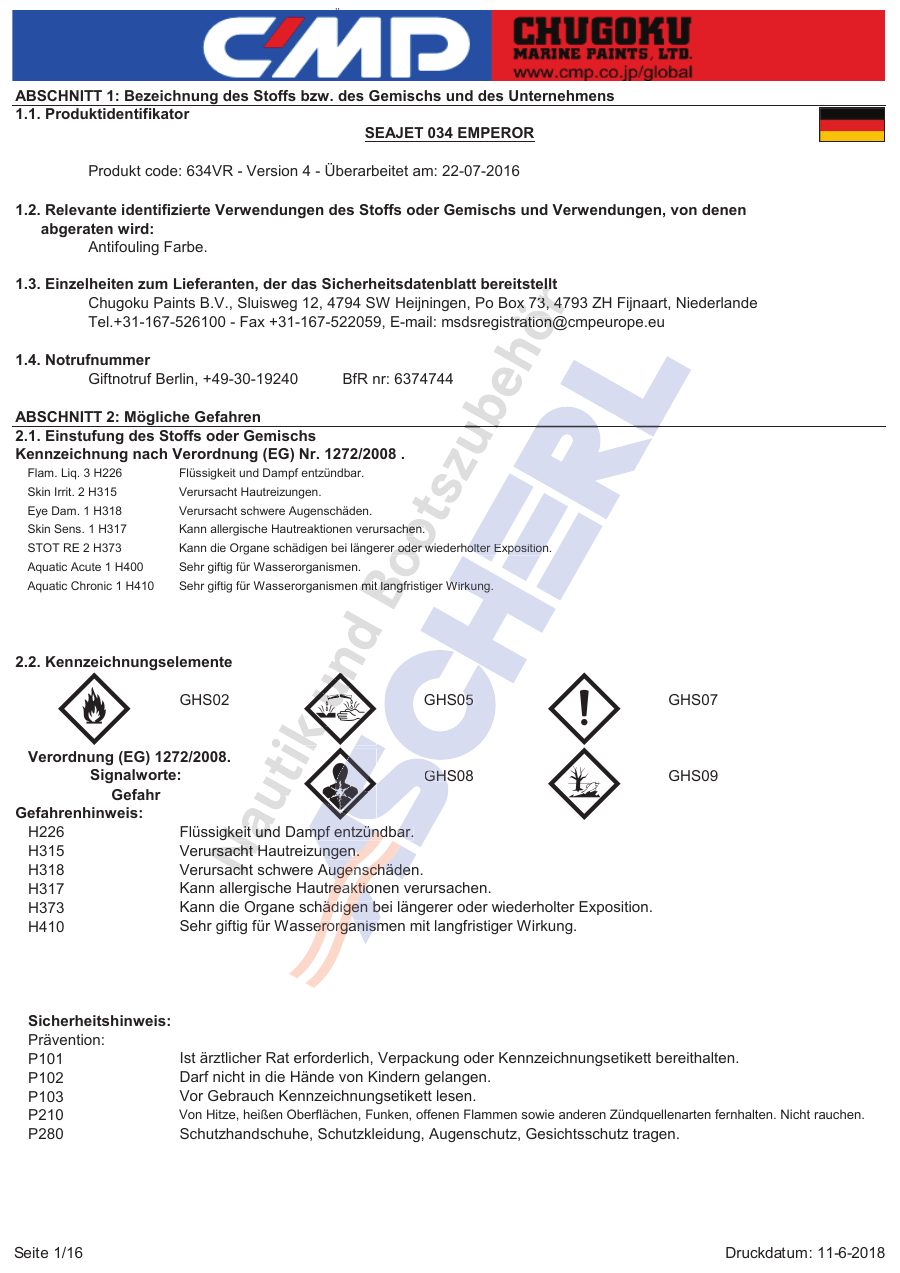 Titelseite Sicherheitsdatenblatt Seajet 13-SJ03440G