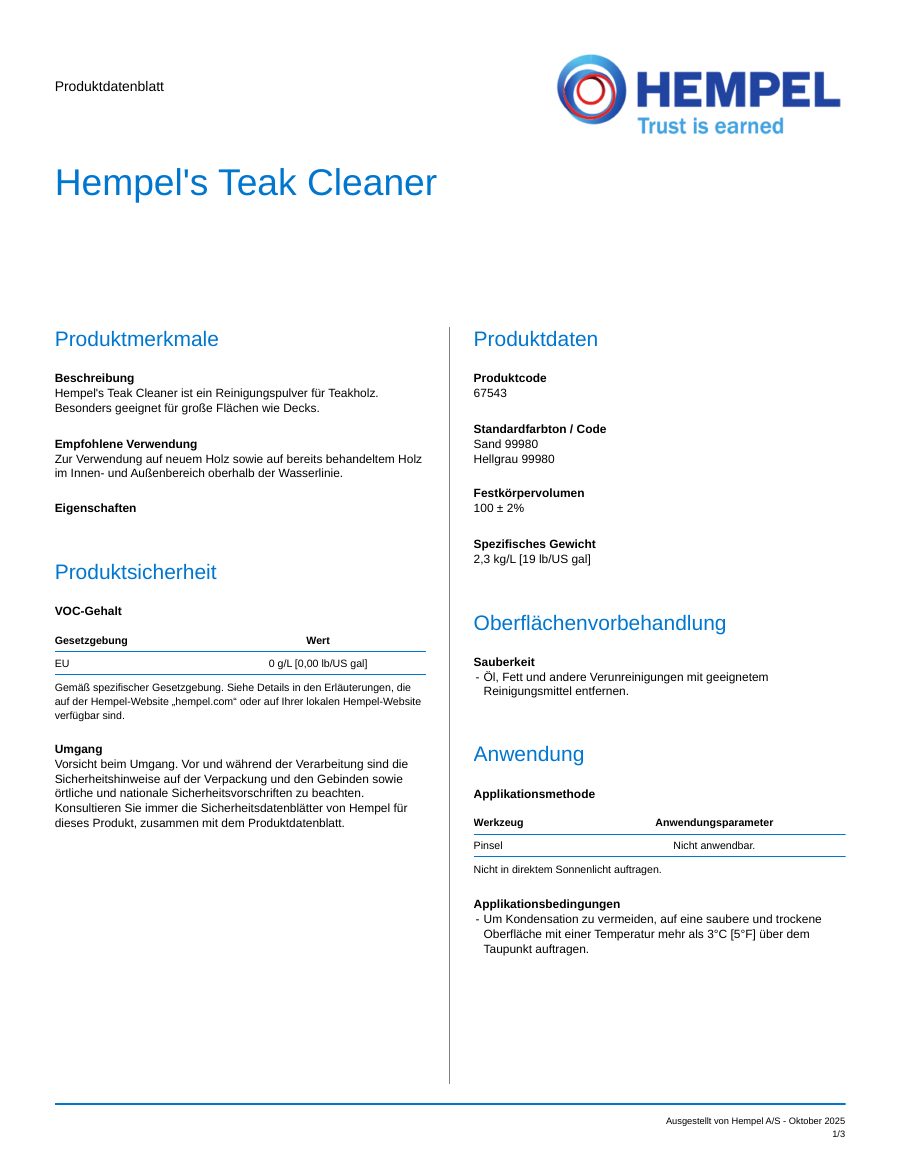 Titelseite Datenblatt Hempel's Teak Cleaner (67543)