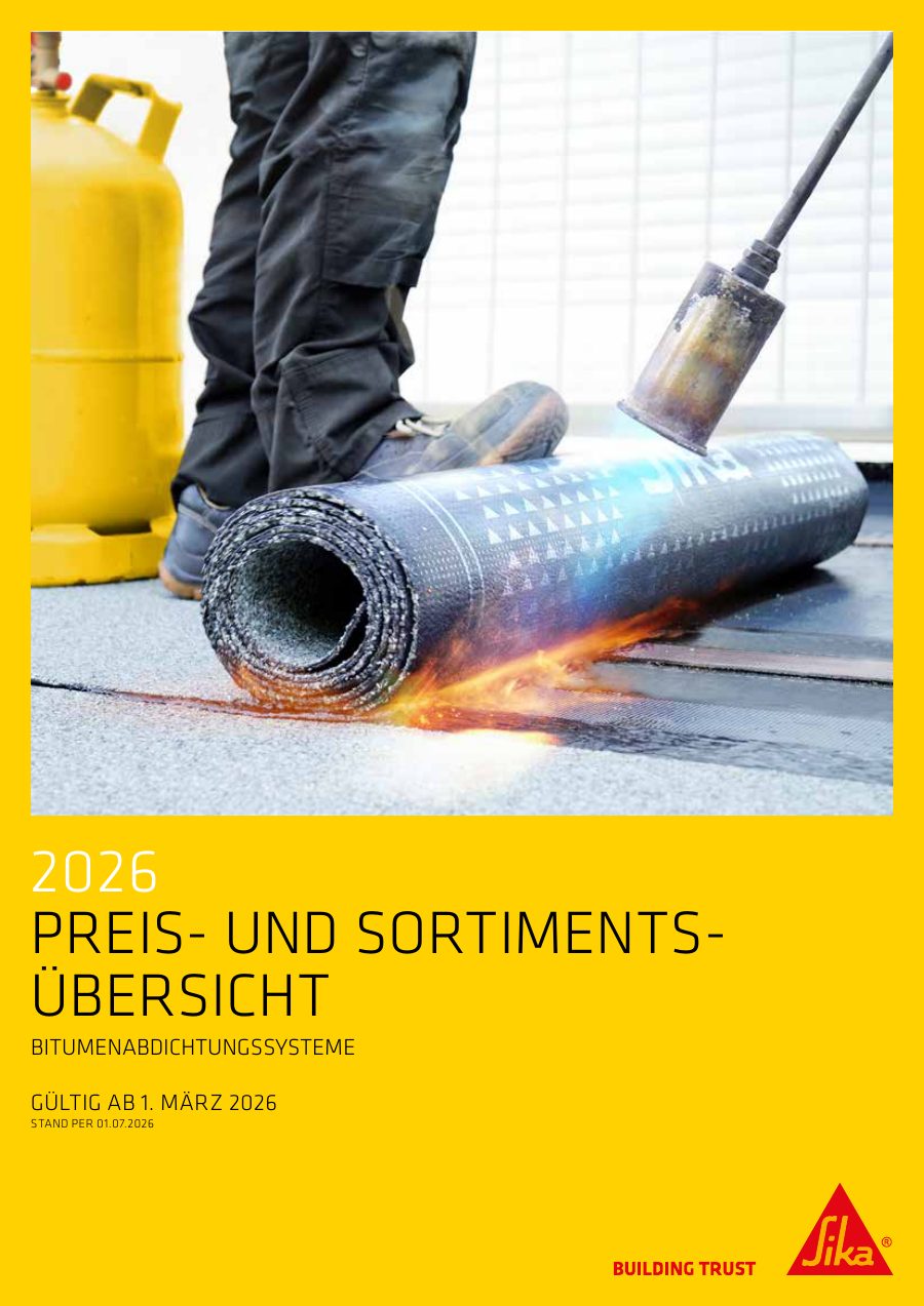 Titelseite Preisliste Bitumenabdichtungssysteme Broschüren und Flyer Stand 01.Juli 2026 PDF - 3 MB (de)