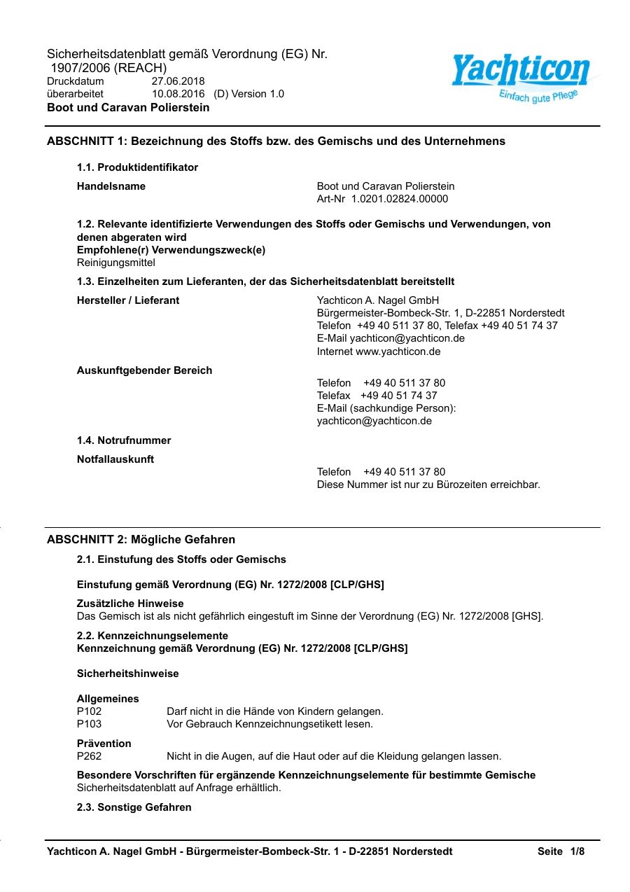 Titelseite Sicherheitsdatenblatt Boot und Caravan Polierstein (13-YPSTEIN)