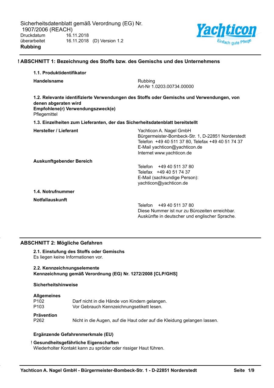 Titelseite Sicherheitsdatenblatt Rubbing (13-YRUBBING)