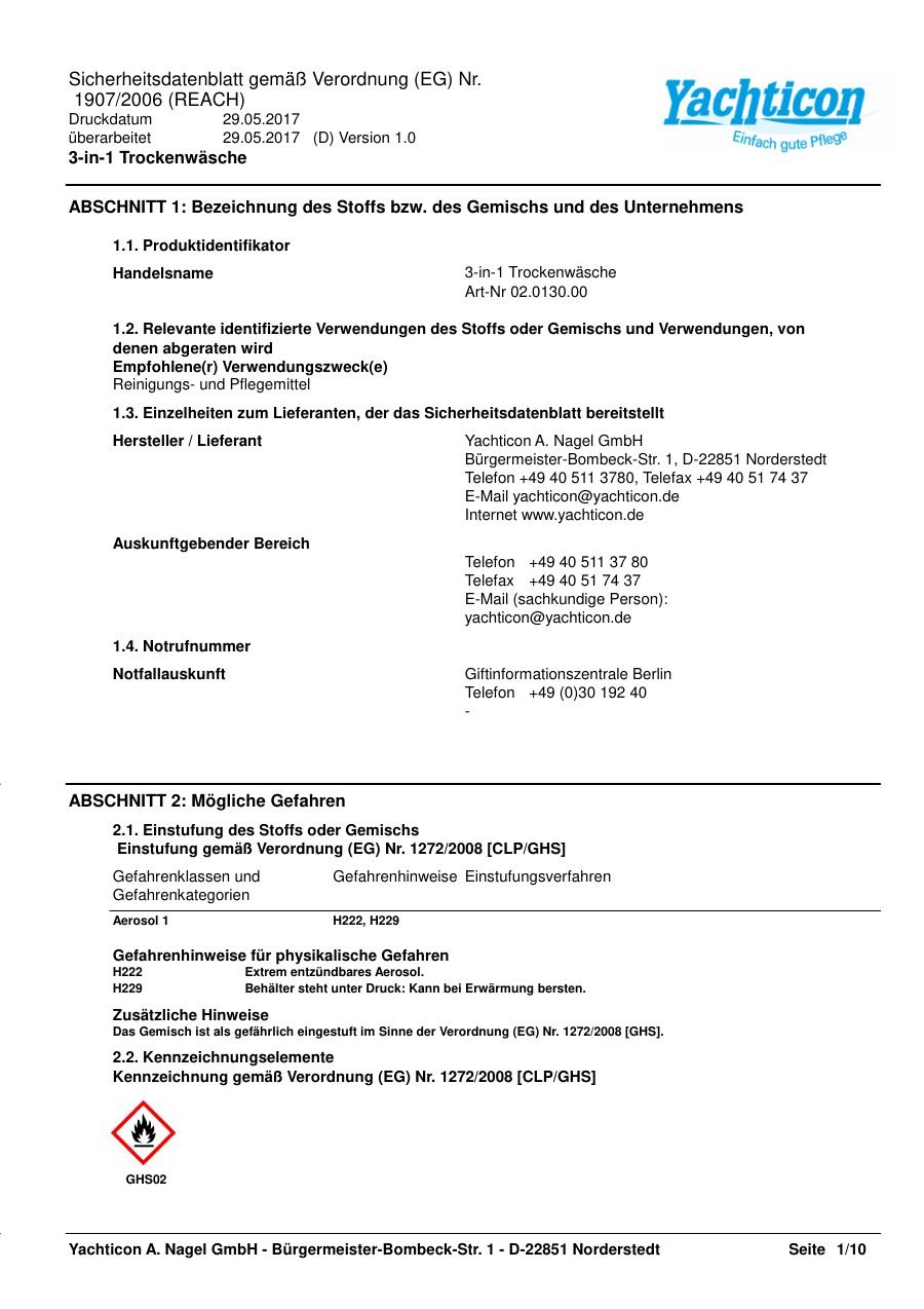 Titelseite Sicherheitsdatenblatt 3-in-1 Trockenwäsche (13-Y3IN1)