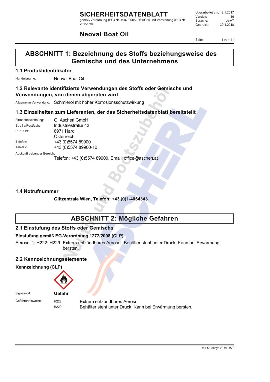 Titelseite Sicherheitsdatenblatt Neoval Boat Oil (13-GBOATOIL)
