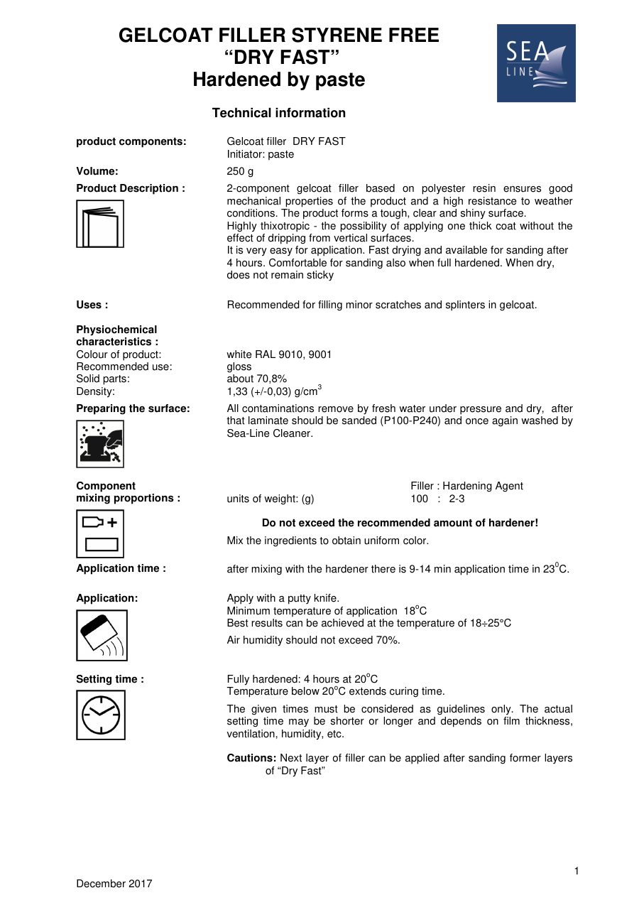 Titelseite Datenblatt GELCOAT FILLER STYRENE FREE