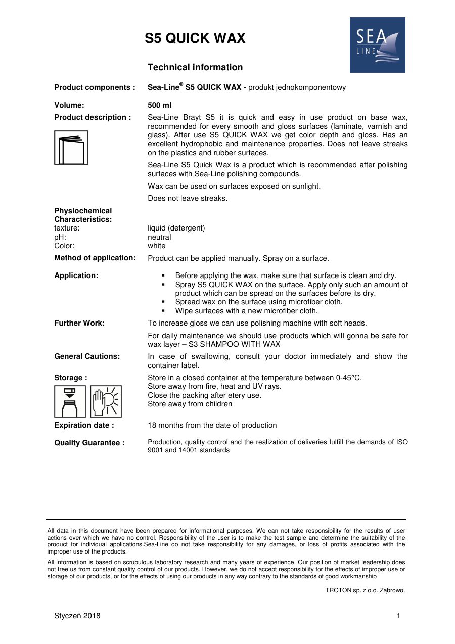 Titelseite Datenblatt S5 QUICK WAX