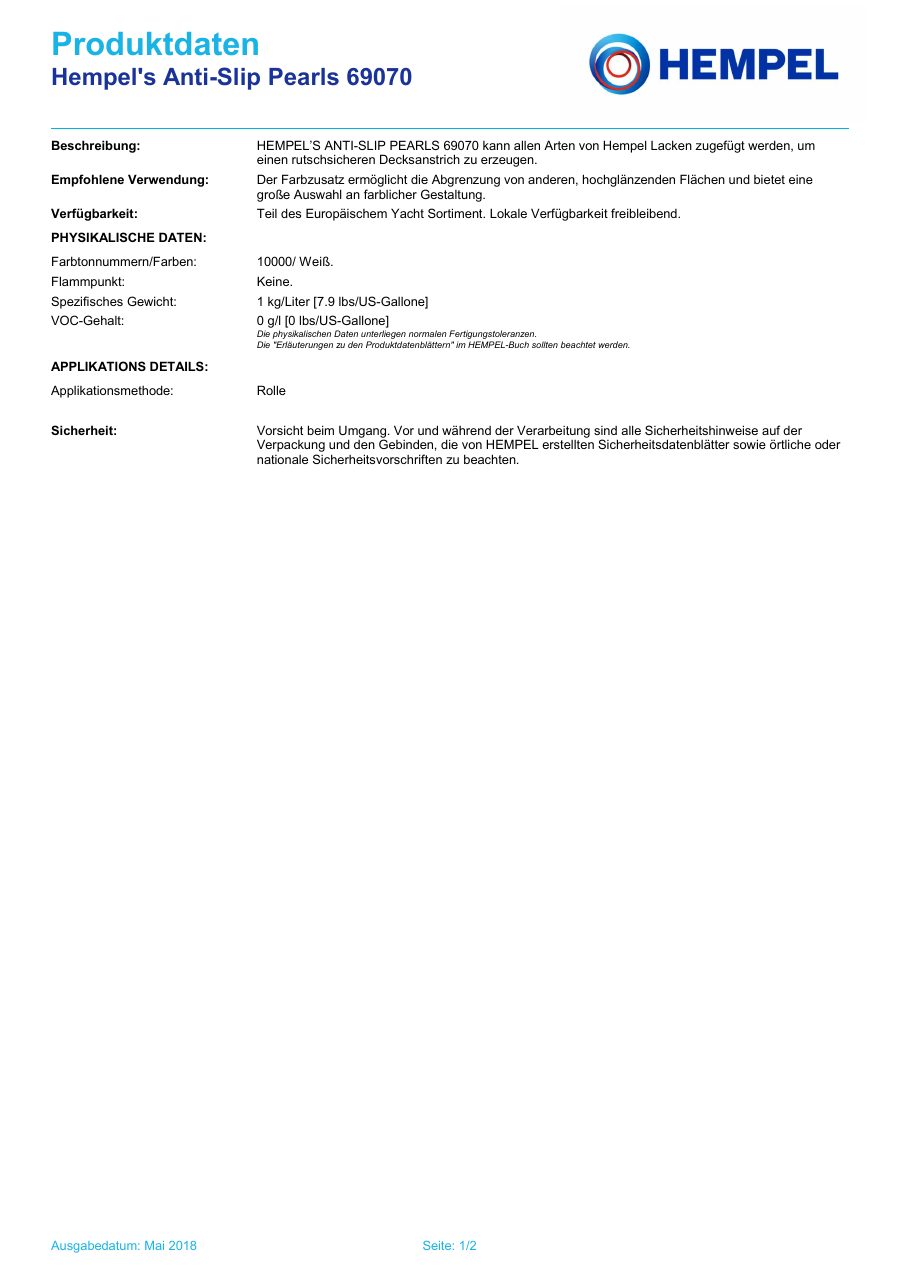 Titelseite Datenblatt HEMPEL'S ANTI SLIP PEARLS (69070)