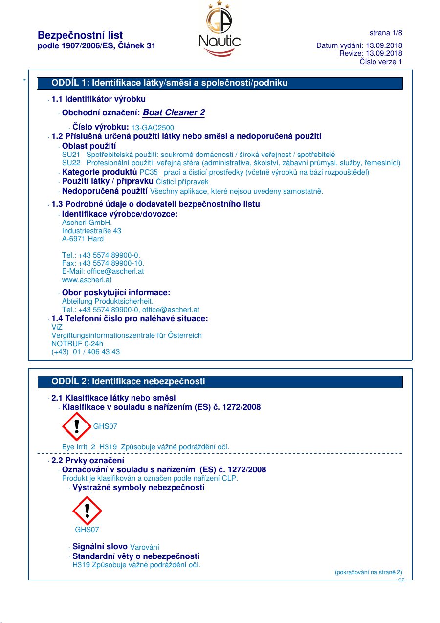 Titelseite Sicherheitsdatenblatt GA Nautic 13-GAC2500_CZ