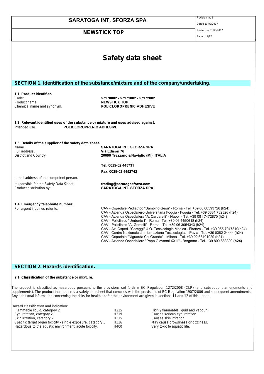 Titelseite Sicherheitsdatenblatt NEWSTICK TOP (20-SCHLREPG)